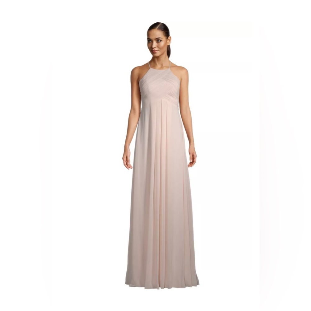 Bill Levkoff Petal Pink Chiffon Halter A-line Dress